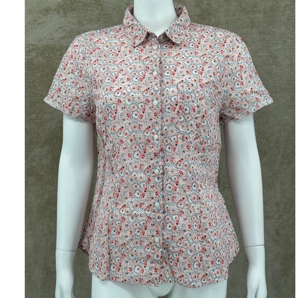 H&M‎ LOGG Top Womens 14 Pink Button Up Floral Slim Fit 100% Cotton Office Summer - Picture 1 of 10